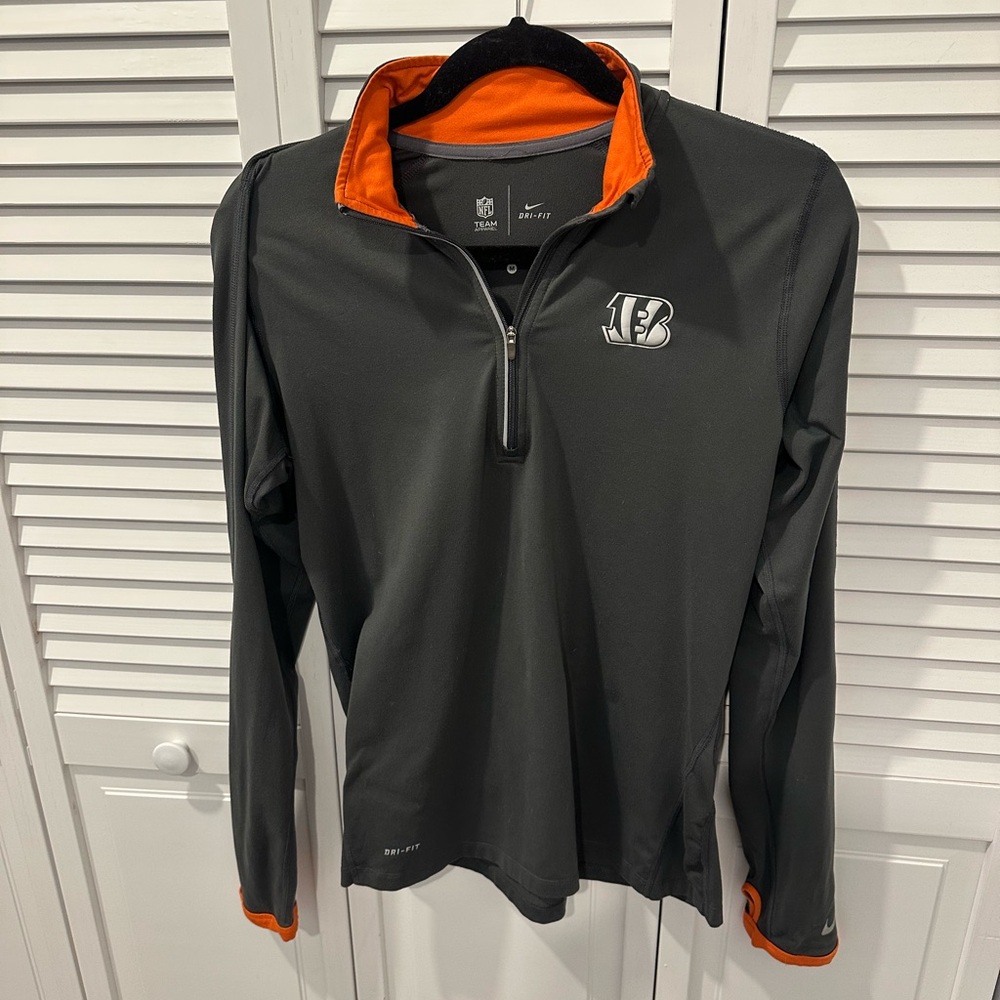Vintage Nike NFL Bengals Quarter-Zip Pullover Jacket - Grey/Orange